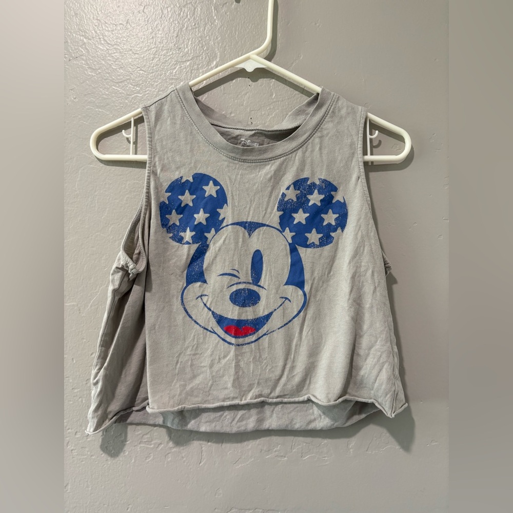 Disney Mickey Mouse Gray Sleeveless Semi Crop Top